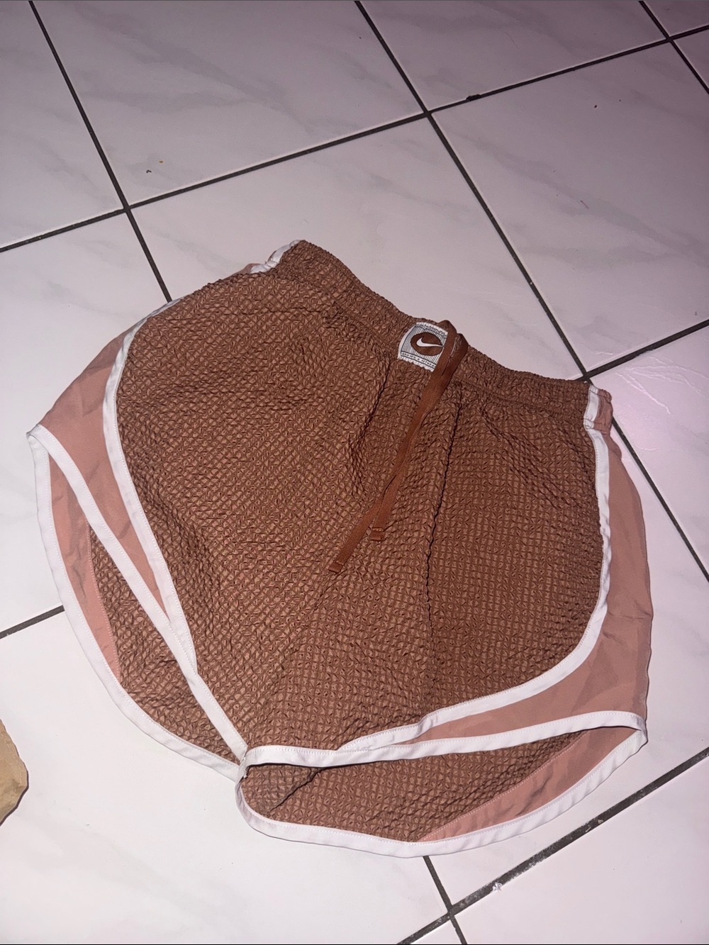 Nike Brown Quilted Athletic Shorts with White Trim